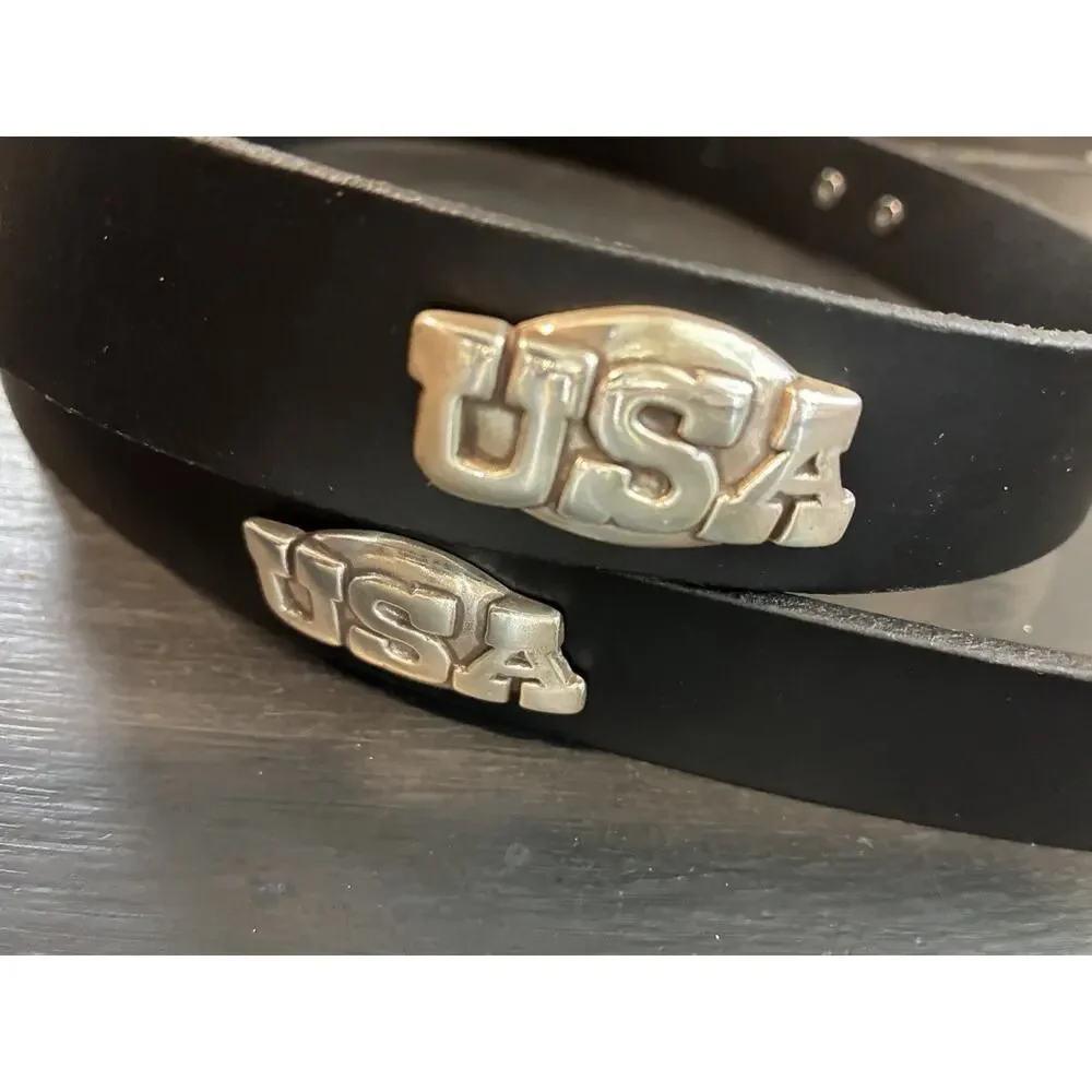 Black Genuine Leather Belt With 4 USA Conchos Size 30, 32, 38